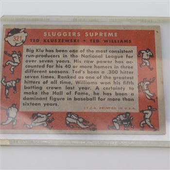 1958 Topps #321 Ted Kluszewski & Ted Williams Sluggers Supreme Baseball Trading Card