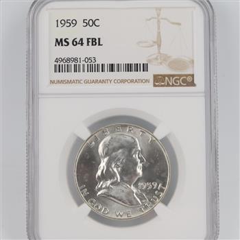 1959 MS64 FBL Franklin Silver Half Dollar NGC Graded