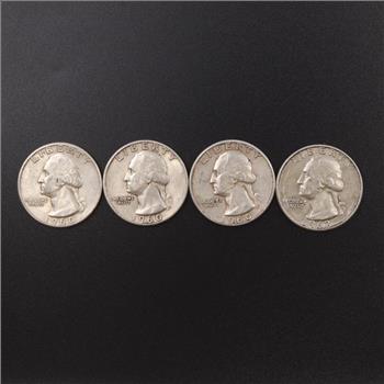 1960 And 1962-D US Silver Quarter, 4 Pieces