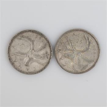 1961 & 1956 Canadian Silver 25 Cents, 2 Pieces
