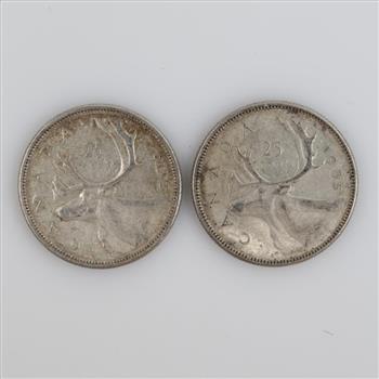 1962 & 1965 Canadian Silver 25 Cents, 2 Pieces