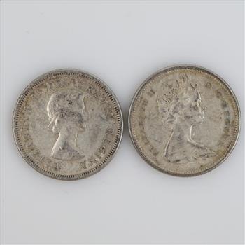 1962 & 1965 Canadian Silver 25 Cents, 2 Pieces