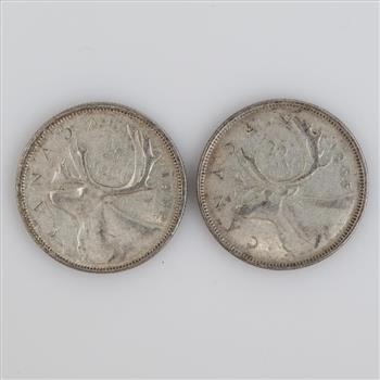 1962 & 1965 Canadian Silver 25 Cents, 2 Pieces