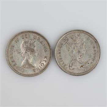 1962 & 1965 Canadian Silver 25 Cents, 2 Pieces