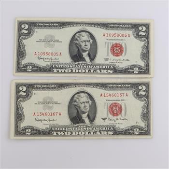 1963 & 1963-A US Note Two Dollars, 2 Pieces