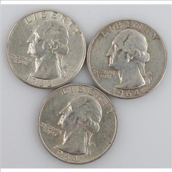 1963 & 1964 US Silver Quarters, 3 Pieces