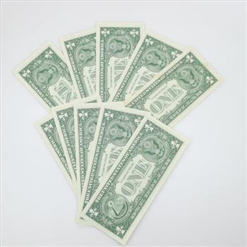 1963- A Federal Reserve Note Sequential US One Dollar Bill, 10 Pieces