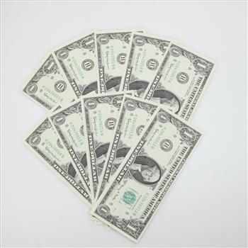 1963- A Federal Reserve Note Sequential US One Dollar Bill, 10 Pieces