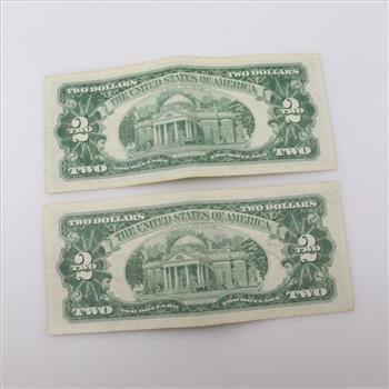 1963 Two Dollars US Note Red Seal, 2 Pieces