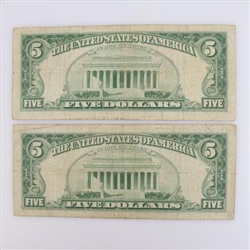 1963 US Note 5 Dollars, 2 Pieces