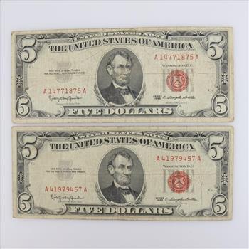 1963 US Note 5 Dollars, 2 Pieces