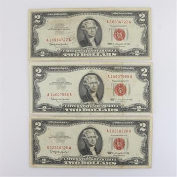 1963 US Note Two Dollars Red Seal, 3 Pieces