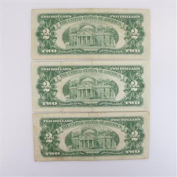 1963 US Note Two Dollars Red Seal, 3 Pieces