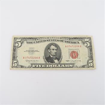 1963 US Red Seal 5 Dollar Bill
