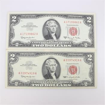 1963-A And 1963 US Note $2 Dollar Bill, 2 Pieces