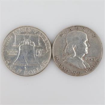 1963-D & 1958-D US Franklin Silver Half Dollars