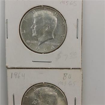 1964 And 1964-D Kennedy Silver Half Dollar, 2 Pieces