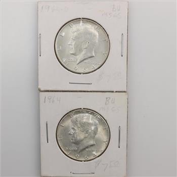 1964 And 1964-D Kennedy Silver Half Dollar, 2 Pieces