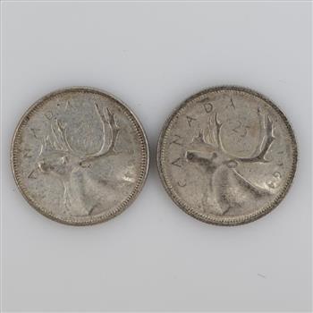 1964 Canadian Silver 25 Cents, 2 Pieces