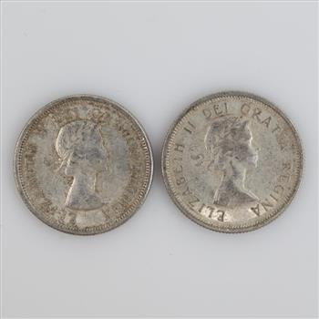 1964 Canadian Silver 25 Cents, 2 Pieces