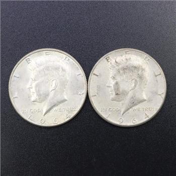 1964 Silver Kennedy Half Dollar 2 Pieces