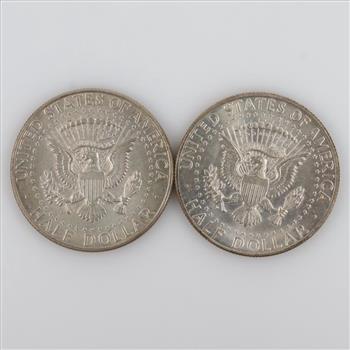 1964-D US Kennedy Silver Half Dollar Coins; 2 Pieces