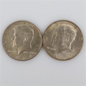 1964-D US Kennedy Silver Half Dollar Coins; 2 Pieces