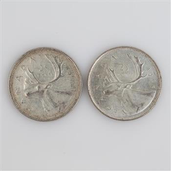 1965 Canadian Silver 25 Cents, 2 Pieces