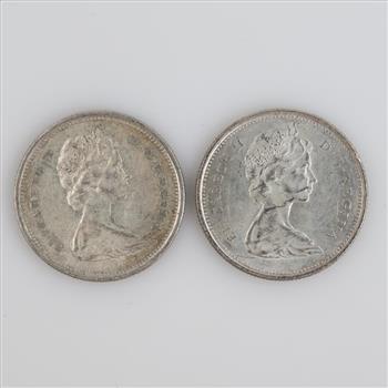1965 Canadian Silver 25 Cents, 2 Pieces