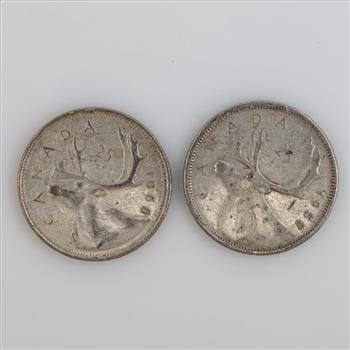 1968 & 1958 Canadian Silver 25 Cents, 2 Pieces