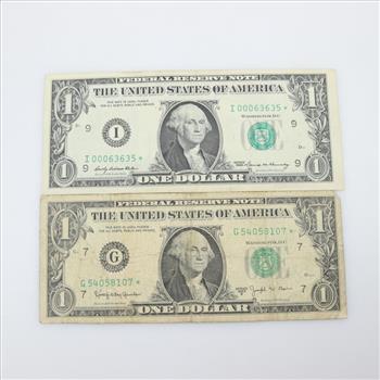 1969 And 1963-B Federal Reserve Star Note $1 Dollar Bill, 2 Pieces