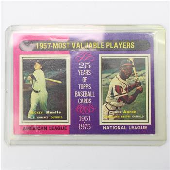 1975 Topps 1957 MVP Mickey Mantle & Hank Aaron 25th Anniversary Baseball Card