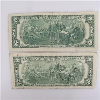 1976 & 1995 US Federal Reserve Note Two Dollars, 2 Pieces