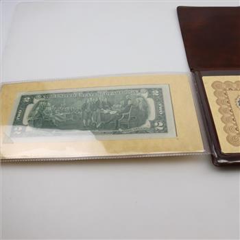 1976 US $2 Dollar Bicentennial Commemorative Bill With Statement Of Authenticity