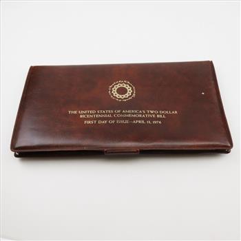 1976 US $2 Dollar Bicentennial Commemorative Bill With Statement Of Authenticity