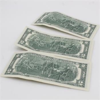 1976 US Bicentennial First Day Of Issue Frederal Reserve Note Sequential 2 Dollar Bills, 3 Pieces