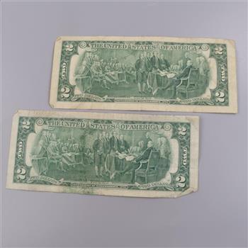 1976 US Federal Reserve Note 2 Dollar Bill, 2 Pieces