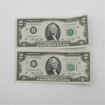 1976 US Federal Reserve Note 2 Dollars, 2 Pieces