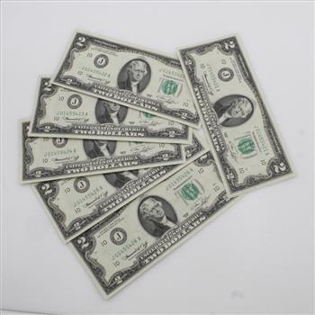 1976 US Federal Reserve Note Sequential 2 Dollar Bills, 6 Pieces