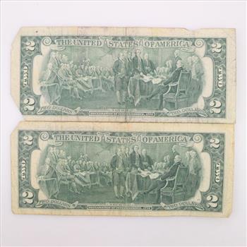 1976 US Federal Reserve Note Two Dollar Bill, 2 Pieces