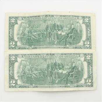 1976 US Two Dollars Federal Reserve Note, 2 Pieces