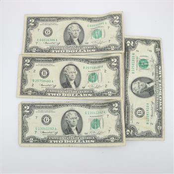1976 US Two Dollars Federal Reserve Note, 4 Pieces