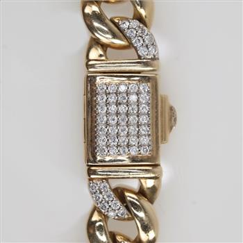 1.97cts TW Diamond 10kt Gold Curb Link Bracelet-Evaluated By Our Certified Gemologist - AGS / GIA