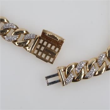 1.97cts TW Diamond 10kt Gold Curb Link Bracelet-Evaluated By Our Certified Gemologist - AGS / GIA