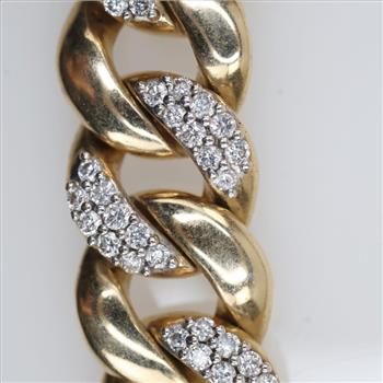 1.97cts TW Diamond 10kt Gold Curb Link Bracelet-Evaluated By Our Certified Gemologist - AGS / GIA