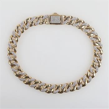 1.97cts TW Diamond 10kt Gold Curb Link Bracelet-Evaluated By Our Certified Gemologist - AGS / GIA