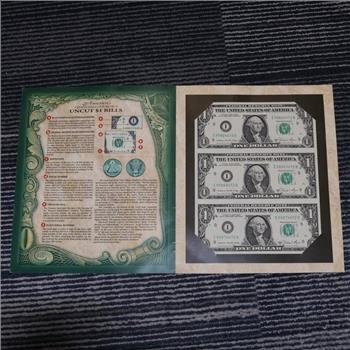 1981A Uncut Sheet Of 3 US Federal Reserve Note One Dollar Bills
