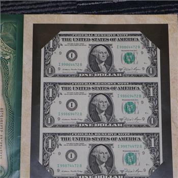 1981A Uncut Sheet Of 3 US Federal Reserve Note One Dollar Bills