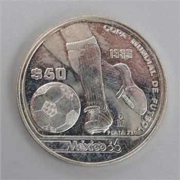 1985 Mexican Mexico '86 Commemorative Silver 50 Pesos