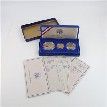 1986 3 Coin US Liberty Set With COA, Includes Silver & Gold Coin